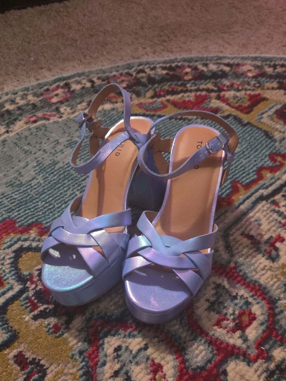 torrid Iridescent Lavender Blue Platform Sandals with Ankle Strap
